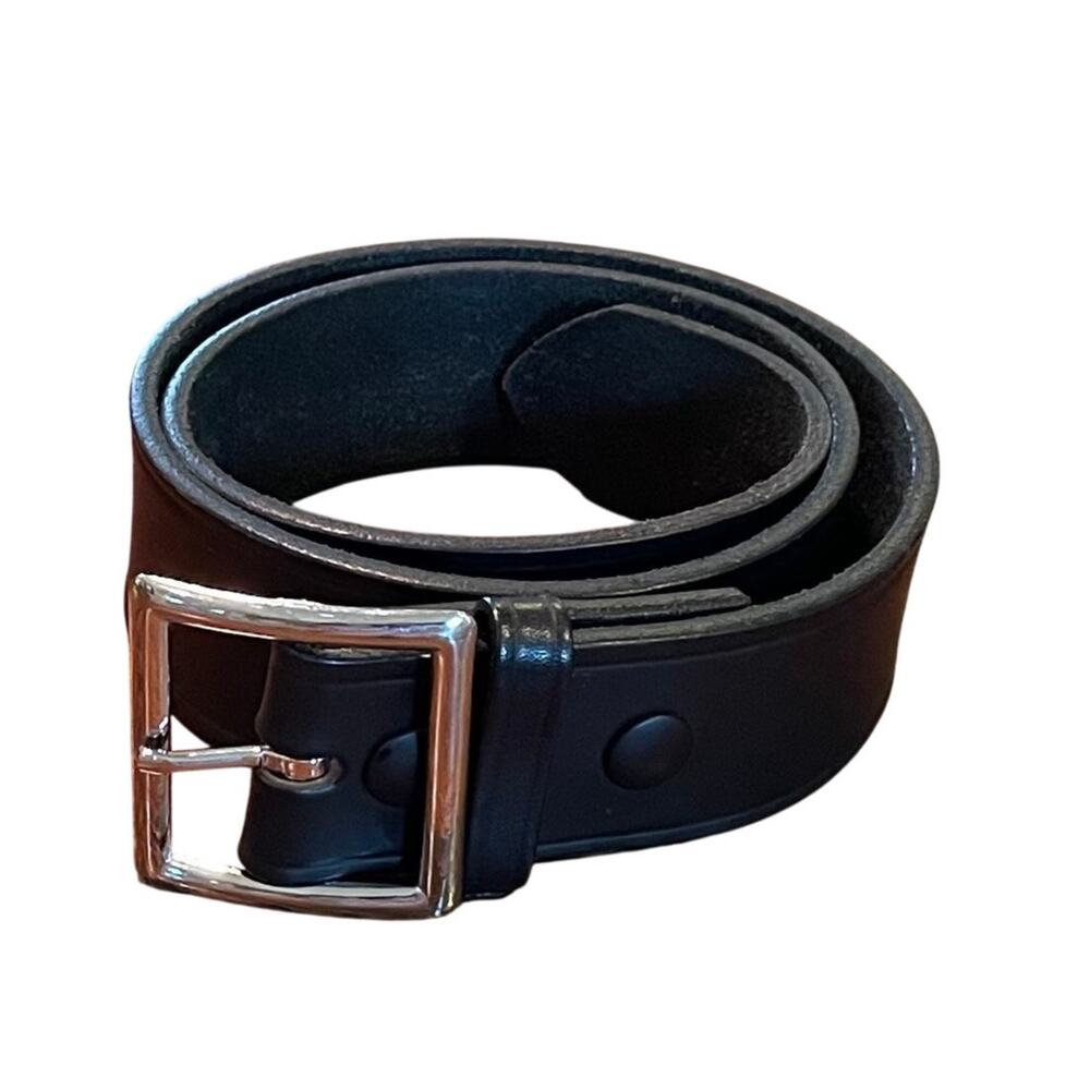 Men's Black Boston Leather Belt, Model 6505, Size 34, Made in USA, Silver Buckle